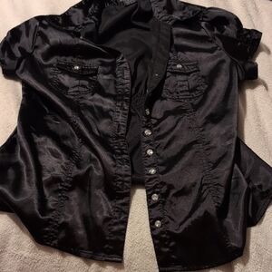 Cotton Express Black Satin Button Down Shirt